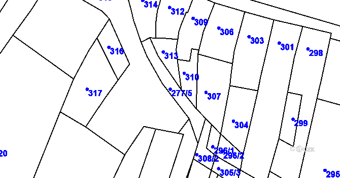 Parcela st. 277/5 v KÚ Pustiměř, Katastrální mapa