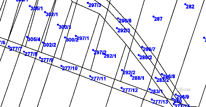 Parcela st. 292/1 v KÚ Pustiměř, Katastrální mapa
