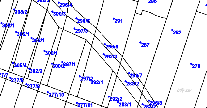 Parcela st. 292/3 v KÚ Pustiměř, Katastrální mapa