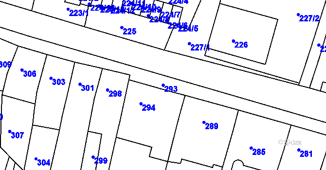 Parcela st. 293 v KÚ Pustiměř, Katastrální mapa
