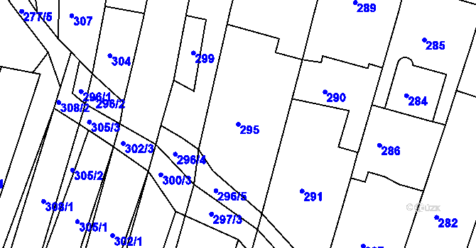 Parcela st. 295 v KÚ Pustiměř, Katastrální mapa