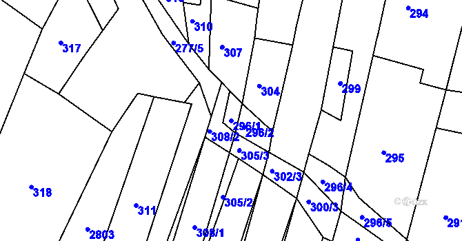 Parcela st. 296/1 v KÚ Pustiměř, Katastrální mapa