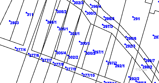 Parcela st. 300/1 v KÚ Pustiměř, Katastrální mapa