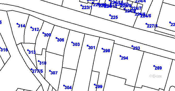 Parcela st. 301 v KÚ Pustiměř, Katastrální mapa