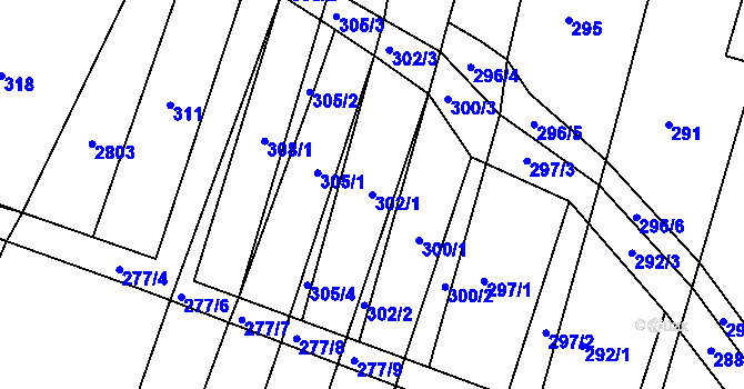 Parcela st. 302/1 v KÚ Pustiměř, Katastrální mapa