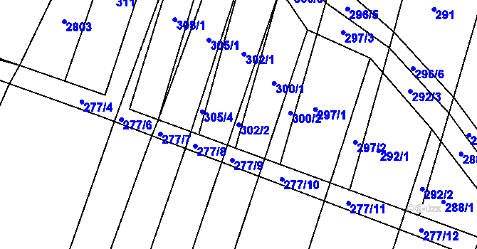 Parcela st. 302/2 v KÚ Pustiměř, Katastrální mapa