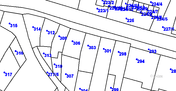 Parcela st. 303 v KÚ Pustiměř, Katastrální mapa