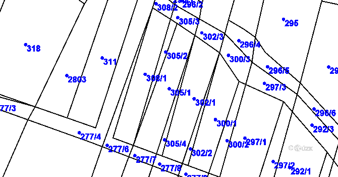 Parcela st. 305/1 v KÚ Pustiměř, Katastrální mapa