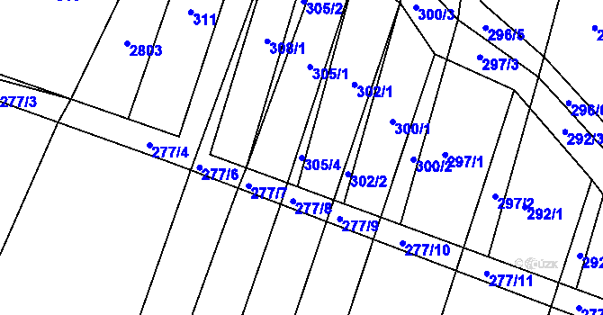 Parcela st. 305/4 v KÚ Pustiměř, Katastrální mapa