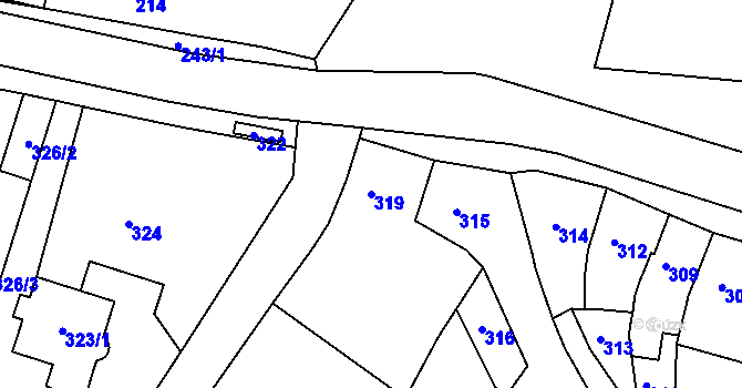 Parcela st. 319 v KÚ Pustiměř, Katastrální mapa