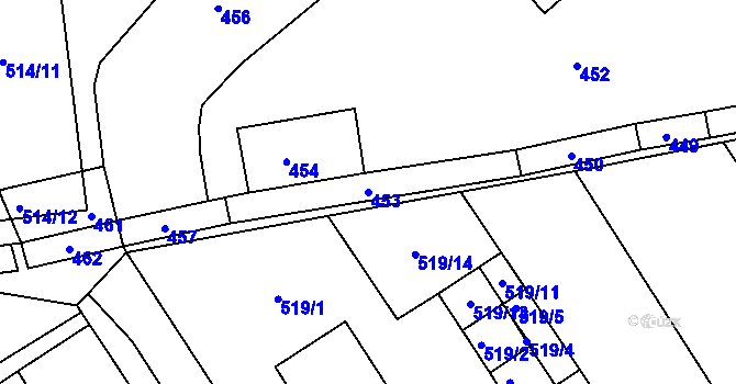 Parcela st. 453 v KÚ Pustiměř, Katastrální mapa