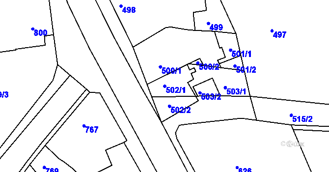 Parcela st. 502/1 v KÚ Pustiměř, Katastrální mapa