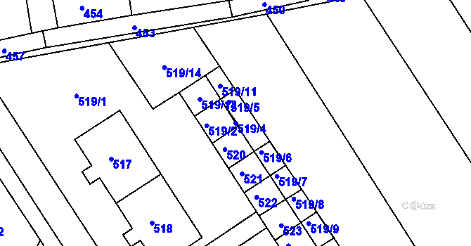 Parcela st. 519/4 v KÚ Pustiměř, Katastrální mapa