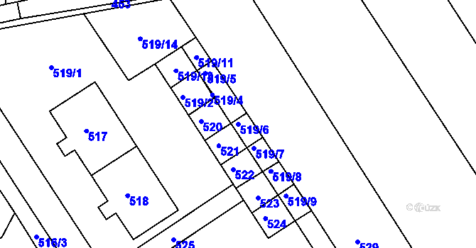 Parcela st. 519/6 v KÚ Pustiměř, Katastrální mapa
