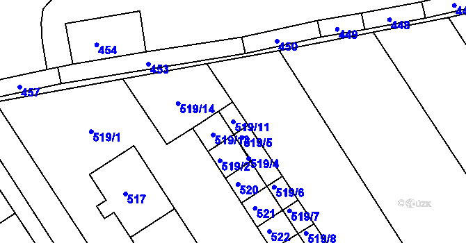 Parcela st. 519/11 v KÚ Pustiměř, Katastrální mapa