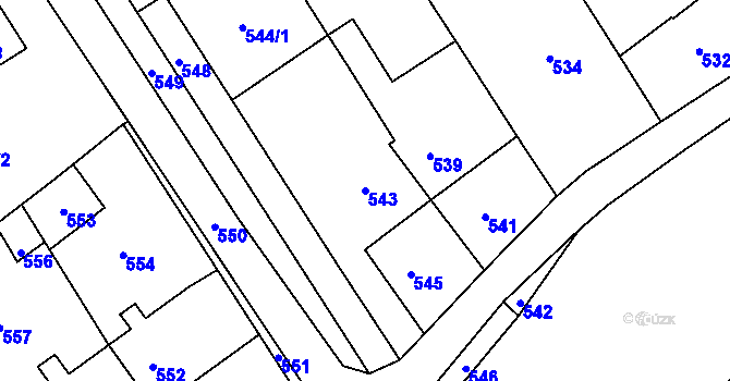 Parcela st. 543 v KÚ Pustiměř, Katastrální mapa