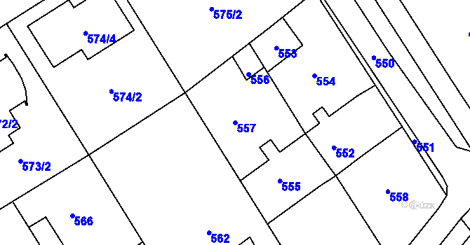 Parcela st. 557 v KÚ Pustiměř, Katastrální mapa