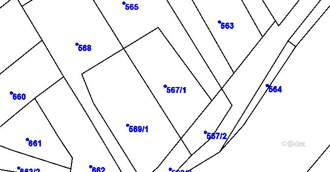 Parcela st. 567/1 v KÚ Pustiměř, Katastrální mapa