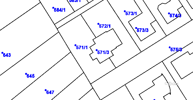 Parcela st. 571/3 v KÚ Pustiměř, Katastrální mapa