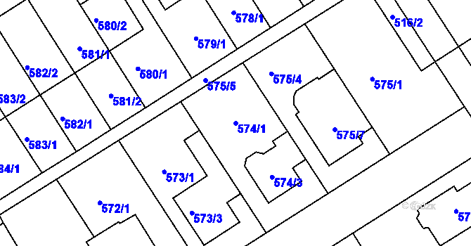 Parcela st. 574/1 v KÚ Pustiměř, Katastrální mapa