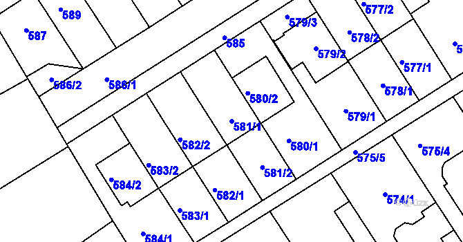 Parcela st. 581/1 v KÚ Pustiměř, Katastrální mapa