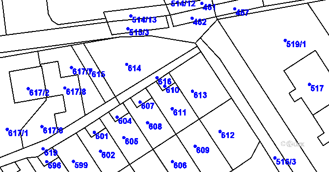 Parcela st. 610 v KÚ Pustiměř, Katastrální mapa