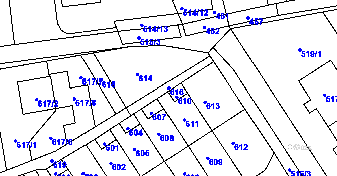 Parcela st. 616 v KÚ Pustiměř, Katastrální mapa