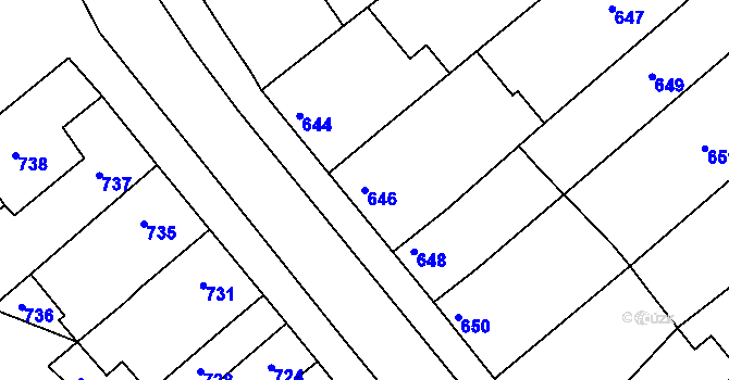Parcela st. 646 v KÚ Pustiměř, Katastrální mapa