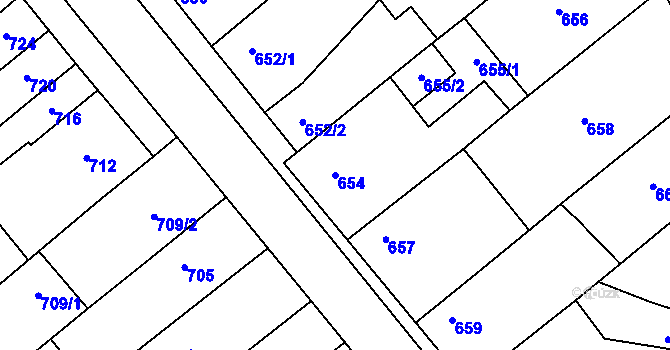 Parcela st. 654 v KÚ Pustiměř, Katastrální mapa
