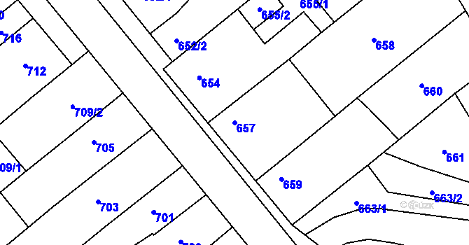 Parcela st. 657 v KÚ Pustiměř, Katastrální mapa
