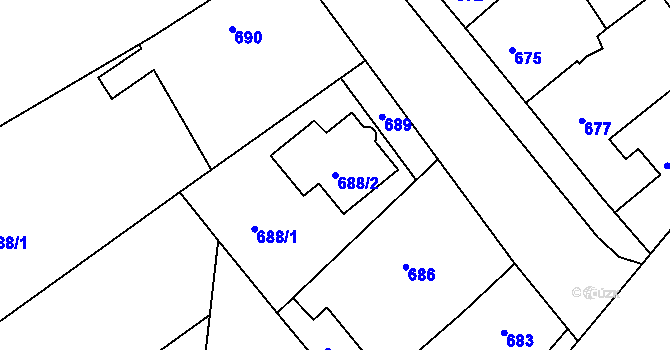 Parcela st. 688/2 v KÚ Pustiměř, Katastrální mapa