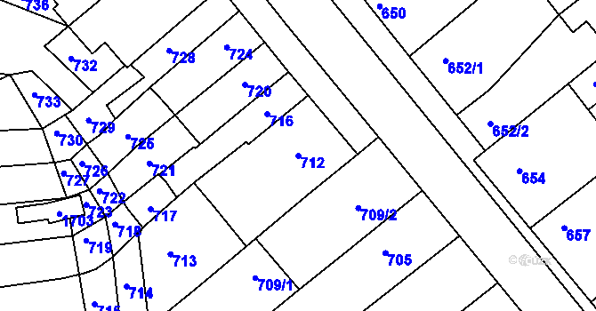 Parcela st. 712 v KÚ Pustiměř, Katastrální mapa