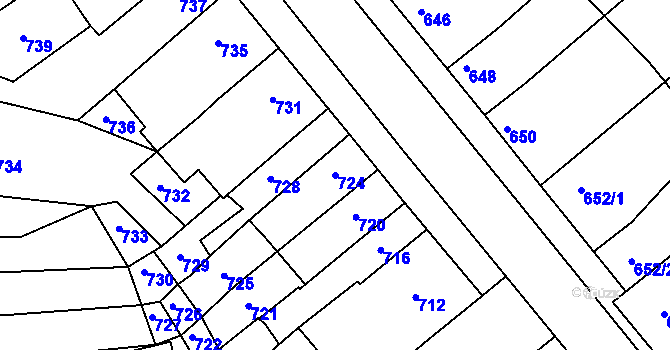 Parcela st. 724 v KÚ Pustiměř, Katastrální mapa