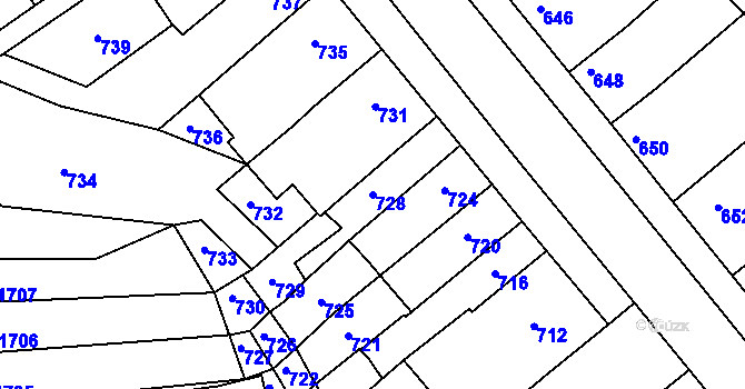 Parcela st. 728 v KÚ Pustiměř, Katastrální mapa