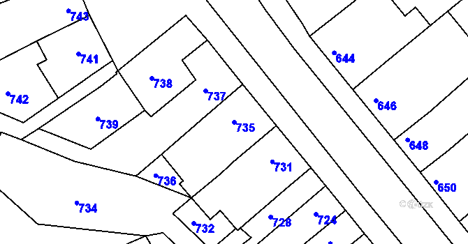 Parcela st. 735 v KÚ Pustiměř, Katastrální mapa