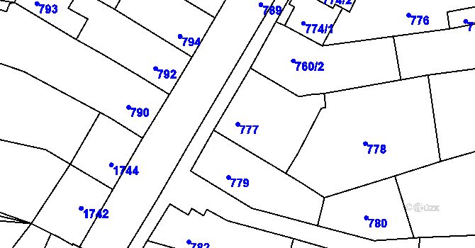 Parcela st. 777 v KÚ Pustiměř, Katastrální mapa