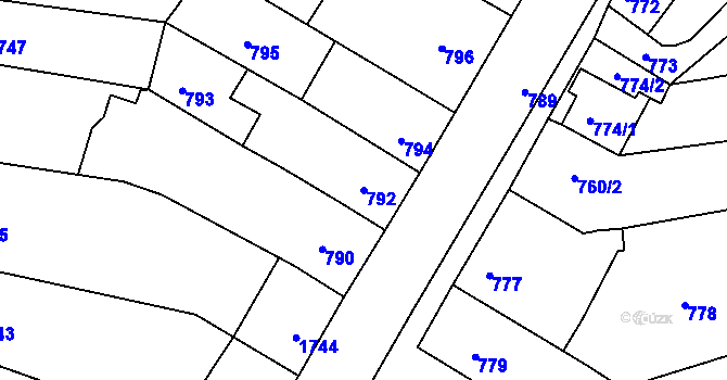 Parcela st. 792 v KÚ Pustiměř, Katastrální mapa