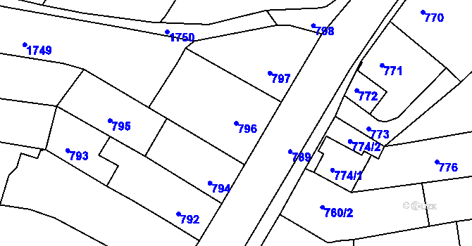 Parcela st. 796 v KÚ Pustiměř, Katastrální mapa