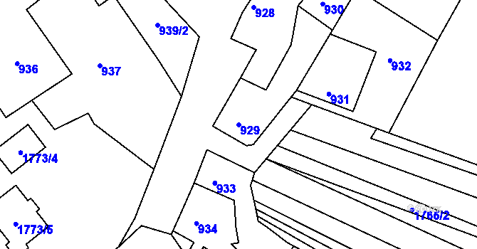 Parcela st. 929 v KÚ Pustiměř, Katastrální mapa