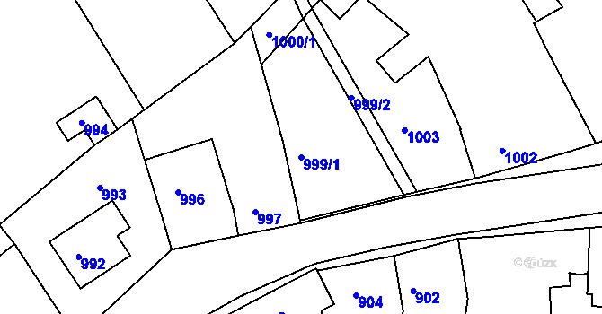 Parcela st. 999/1 v KÚ Pustiměř, Katastrální mapa