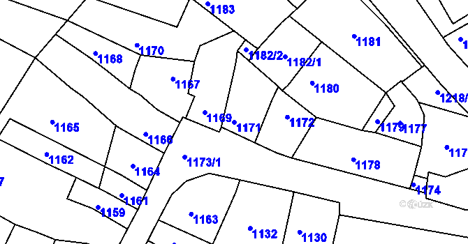 Parcela st. 1171 v KÚ Pustiměř, Katastrální mapa