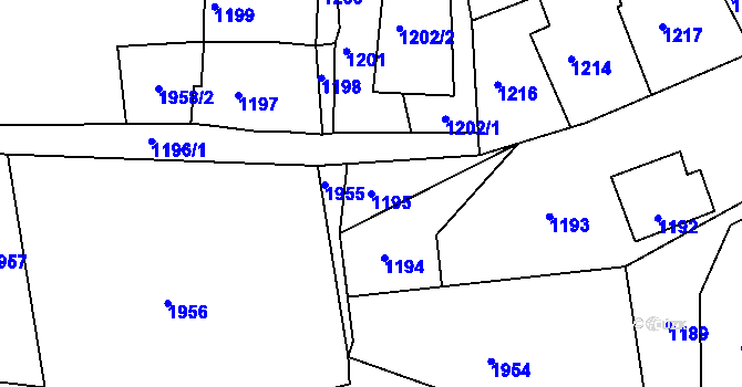 Parcela st. 1195 v KÚ Pustiměř, Katastrální mapa