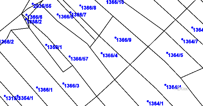 Parcela st. 1366/4 v KÚ Pustiměř, Katastrální mapa