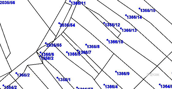 Parcela st. 1366/8 v KÚ Pustiměř, Katastrální mapa