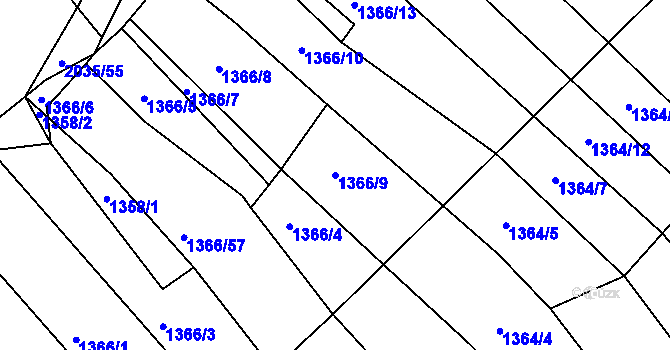 Parcela st. 1366/9 v KÚ Pustiměř, Katastrální mapa