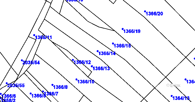 Parcela st. 1366/14 v KÚ Pustiměř, Katastrální mapa