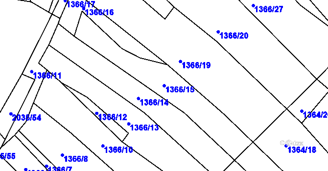 Parcela st. 1366/15 v KÚ Pustiměř, Katastrální mapa