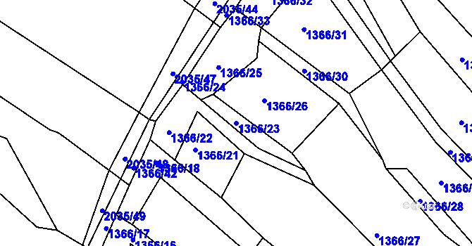 Parcela st. 1366/23 v KÚ Pustiměř, Katastrální mapa