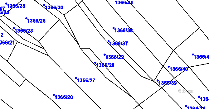 Parcela st. 1366/29 v KÚ Pustiměř, Katastrální mapa