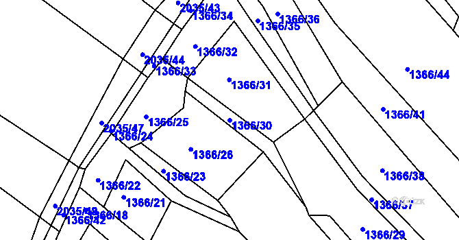 Parcela st. 1366/30 v KÚ Pustiměř, Katastrální mapa